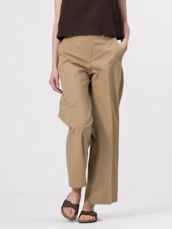 Uniqlo Pants - Uniqlo Beige Women’s Wide-Leg Chino Pants Size M Classic Preppy